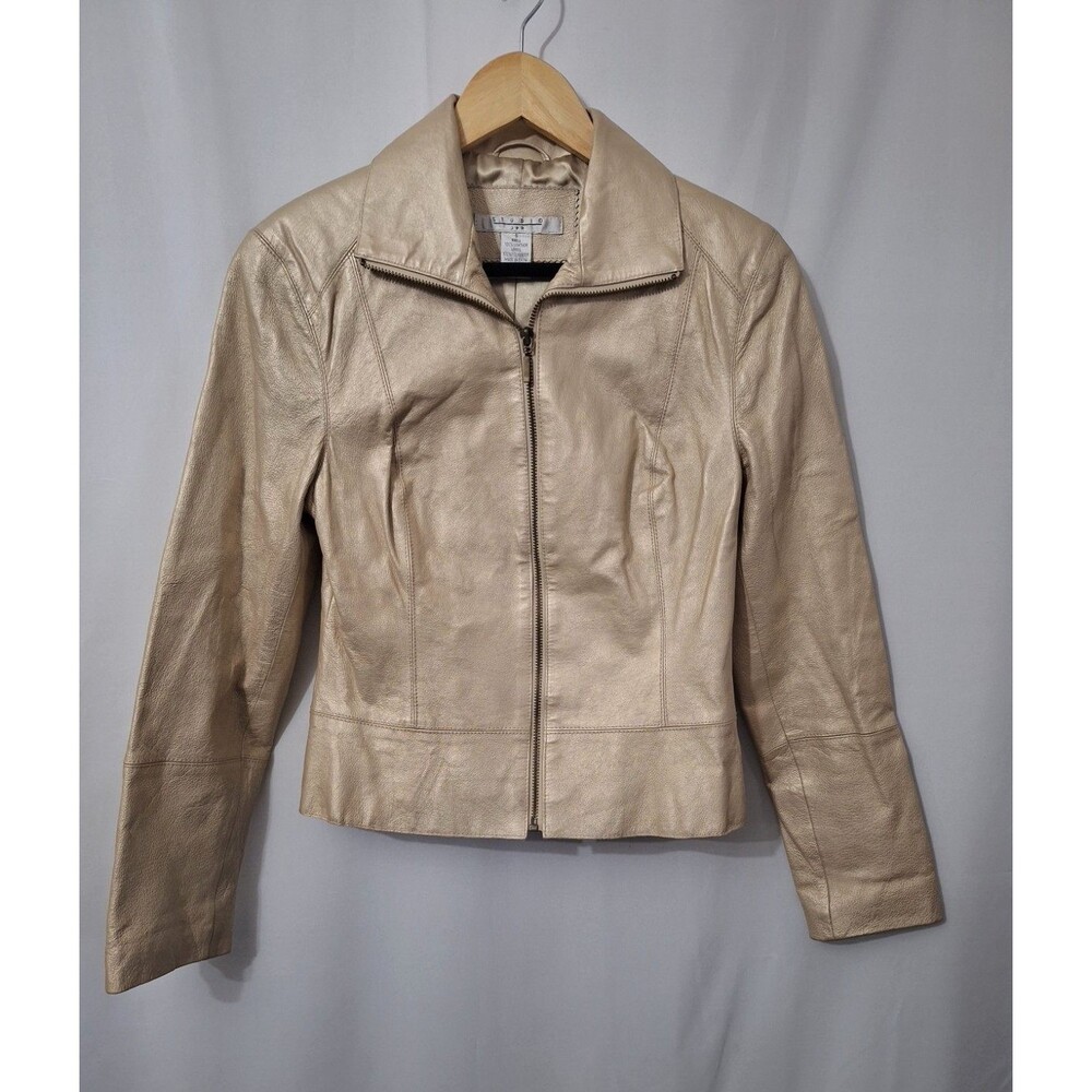 Vintage 90's y2k Women's Genuine Leather Jacket Sz Small Beige Old Money Career